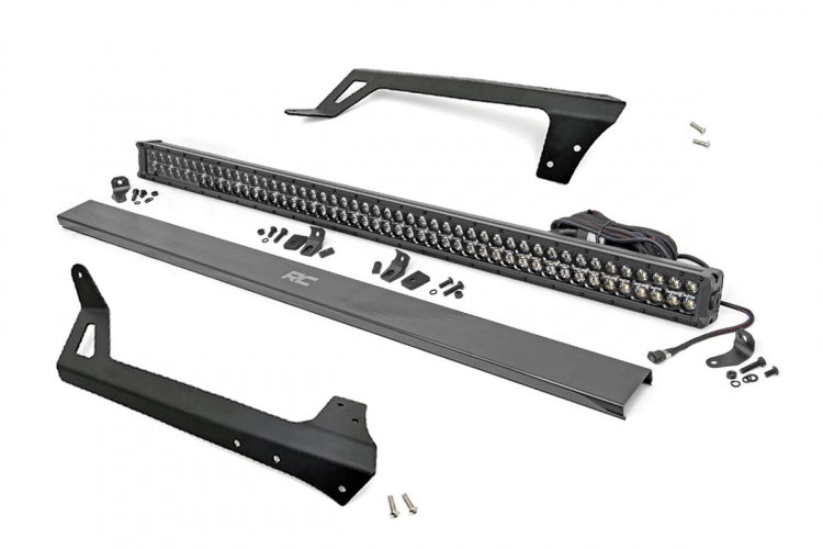 Rough Country Jeep 50-Inch Straight LED Light Bar Upper Windshield Kit w/ 50 Inch Black Series LED Light w/ White DRL 07-18 Wrangler JK