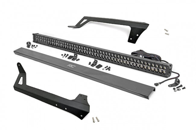 Rough Country Jeep 50-Inch Straight LED Light Bar Upper Windshield Kit w/ 50 Inch Black Series LED Light w/ White DRL 07-18 Wrangler JK
