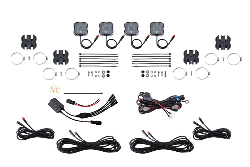 Diode Dynamics Stage Series SXS Rock Light Installer Kit, RGBW M8 w/Controller (4-pack)