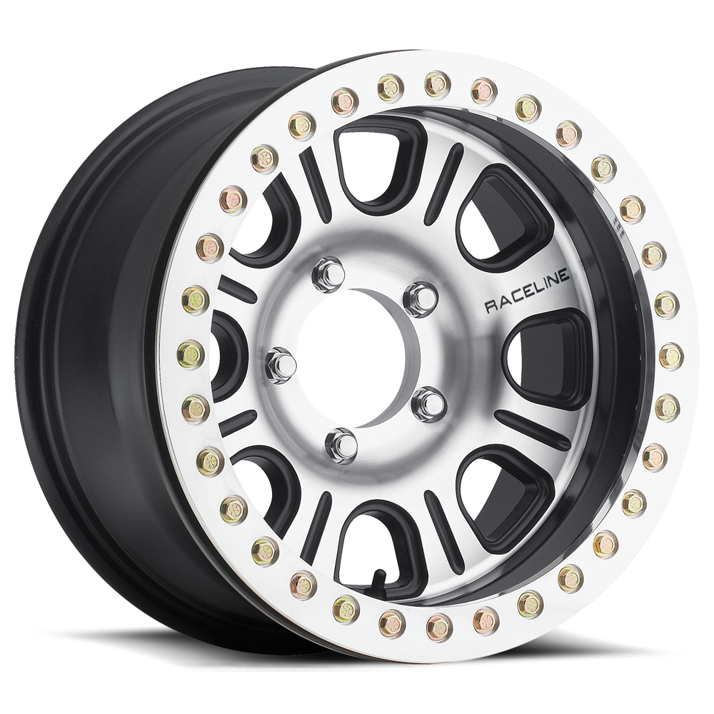 Raceline RT232 Monster 15x8in 5x114.3 BP -32mm Offset 83.82mm Bore - Black & Machined Beadlock Wheel