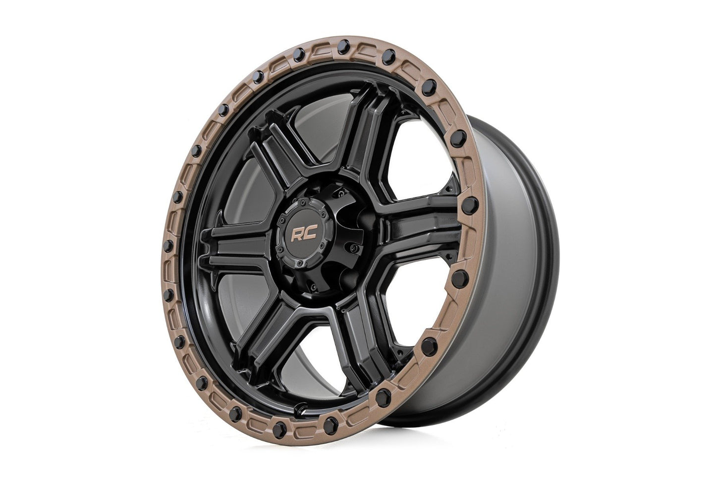 Rough Country 79 Series Wheel | One-Piece | Semi Gloss Black w/Bronze Ring | 18x9 | 5x5 | 0mm