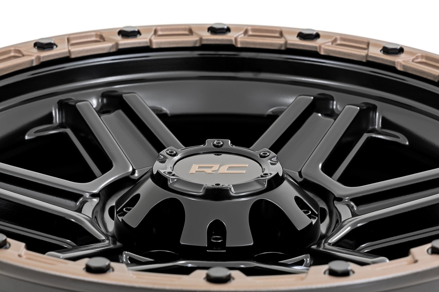 Rough Country 79 Series Wheel | One-Piece | Semi Gloss Black w/Bronze Ring | 18x9 | 5x5 | 0mm
