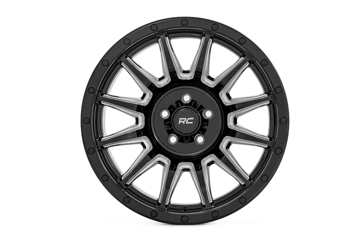 Rough Country 90 Series Wheel | One-Piece | Gloss Black w/machined spokes | 20x10 | 8x170 | -19mm