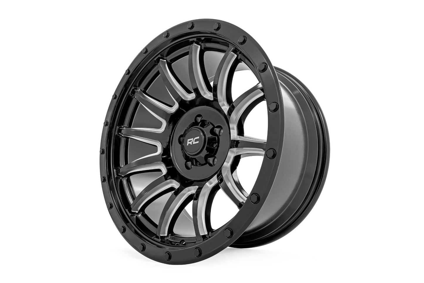 Rough Country 90 Series Wheel | One-Piece | Gloss Black w/machined spokes | 18x9 | 6x5.5 | 0mm