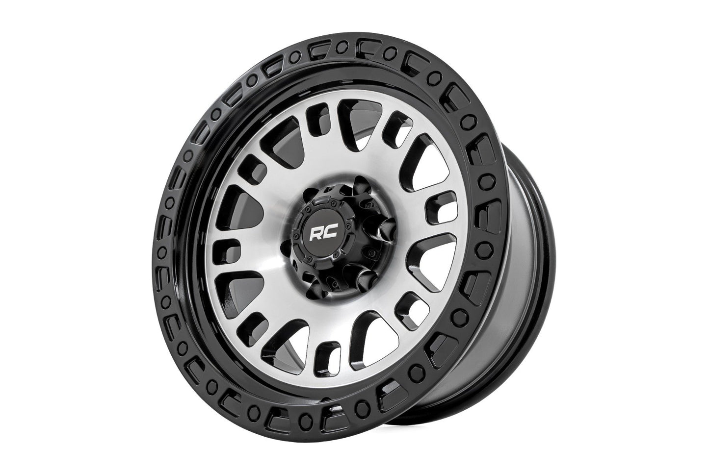 Rough Country 82 Series Wheel | One-Piece | Machined Semi Gloss Black | 18x9 | 6x5.5 | -12mm