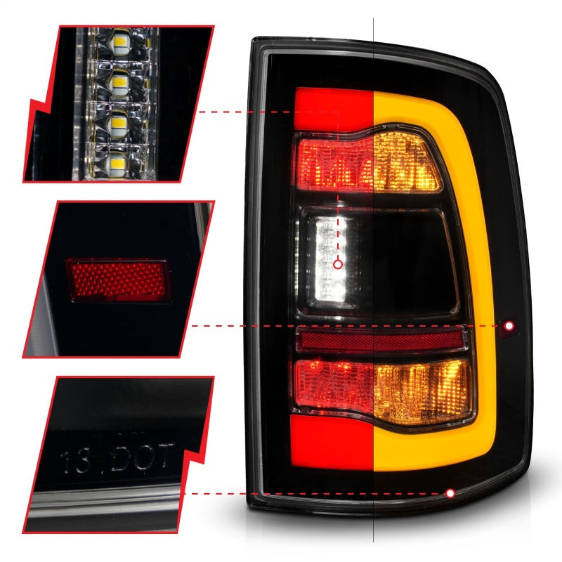 ANZO 10-18 Dodge Ram 1500/2500/3500 Sequential LED Taillights Smoke Black w/Switchback Amber Signal