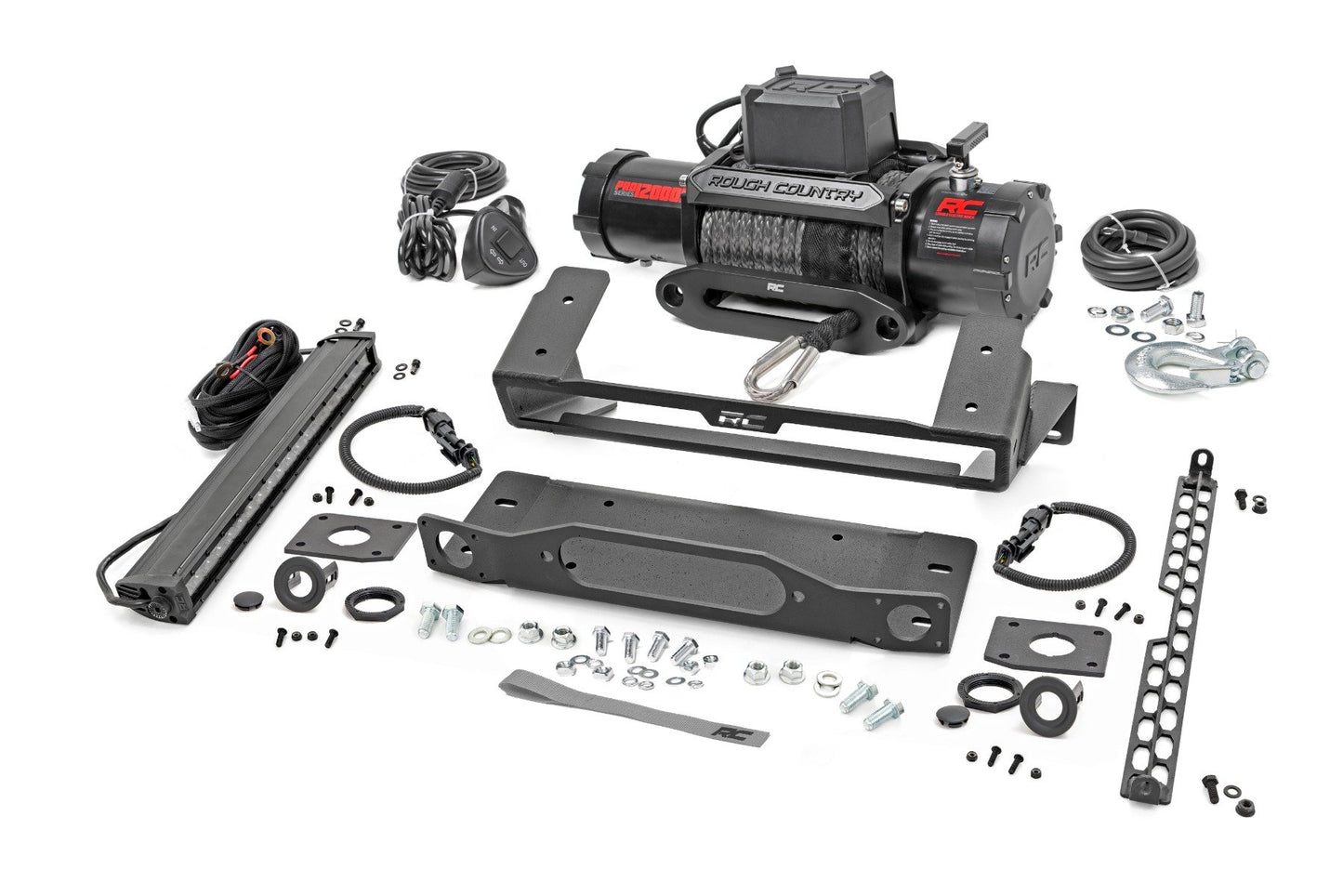 Rough Country High Winch Mount With PRO12000s Winch And Black Series Light Bar 21-25 Ford Bronco 4WD (Copy)