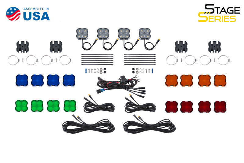 Diode Dynamics Stage Series SXS Rock Light Installer Kit, RGBW M8 w/Controller (4-pack)