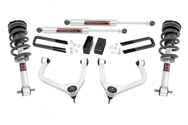 Rough Country 3.5 Inch Suspension Lift Kit w/Forged Upper Control Arms & M1 Struts and Shocks 19-24 Silverado 4WD/2WD With Multi-Leaf Spring Spring