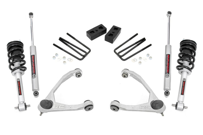 Rough Country 3.5 Inch Suspension Lift Kit w/Upper Control Arms N3 Struts & Shocks 07-13 Silverado/Sierra 1500 2WD