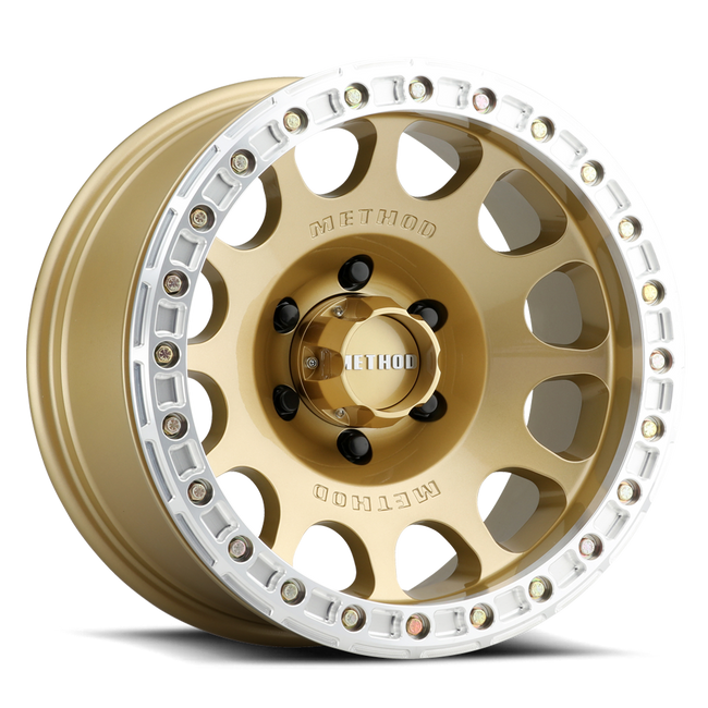 Method MR105 V3 Beadlock 17x9 -38mm Offset 5x5 71.5mm CB Gold Wheel w BH-H24125