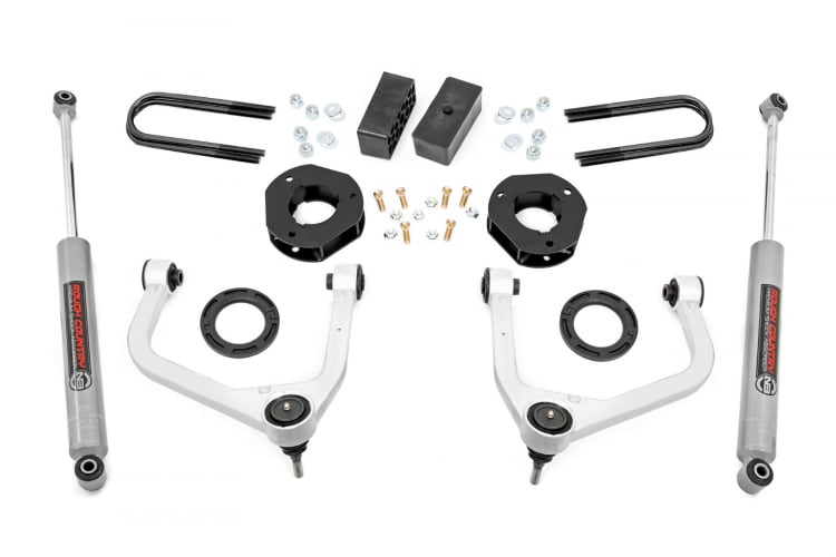 Rough Country 3.5 Inch Suspension Lift Kit w/Front Spacers And Rear N3 Shocks 19-23 GMC Silverado/Sierra 1500 4WD/2WD With Mono-Leaf Rear Spring