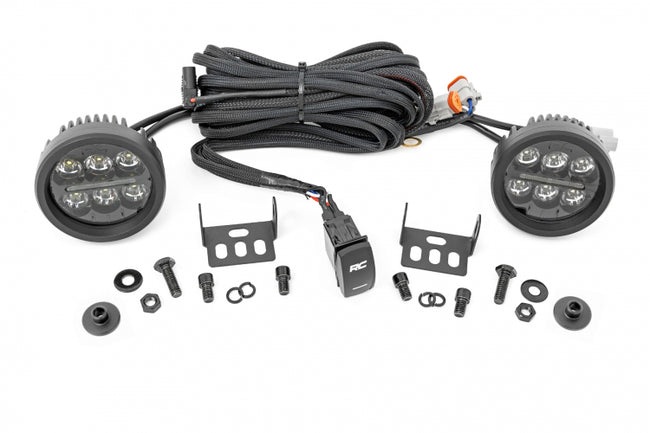 Rough Country LED Light Kit | Ditch Mount | 3.5" Black Round Pair | Amber DRL | Ford Bronco (21-23)