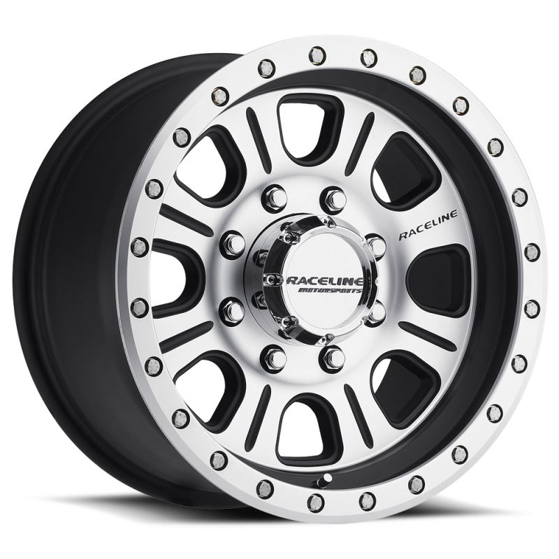 Raceline 928M Monster 17x9in 5x139.7 BP -12mm Offset 107.95mm Bore - Black & Machined Wheel