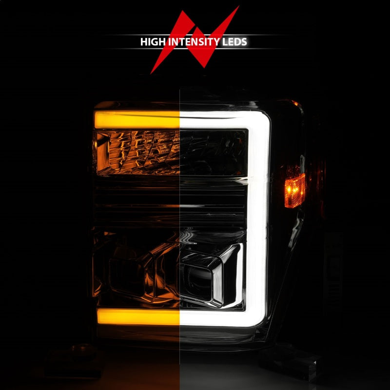 ANZO 08-10 Ford Super Duty Halogen Projector Headlights w/ Light Bar Switchback Chrome Housing