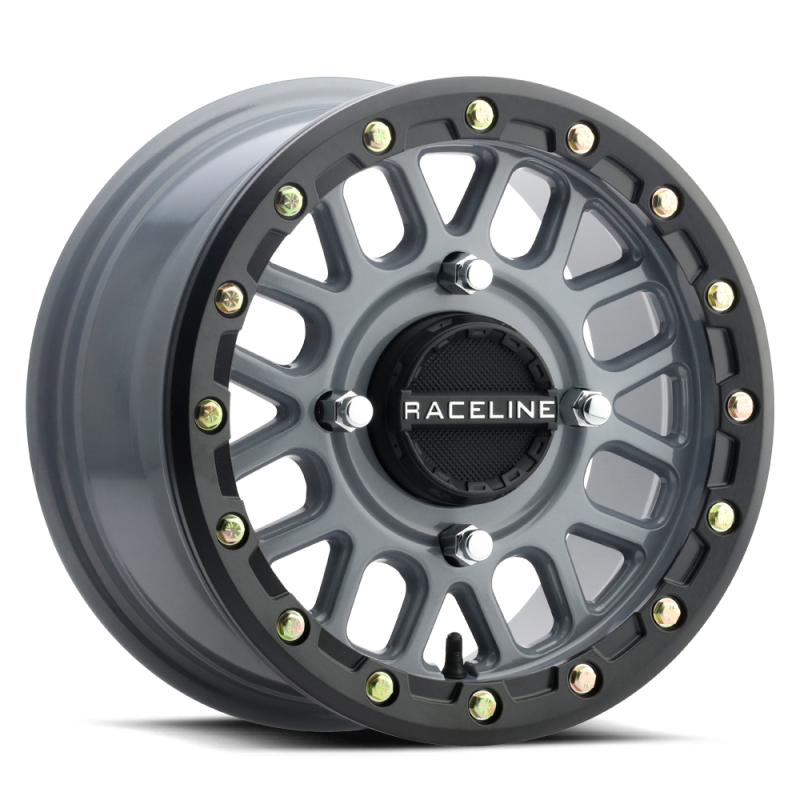 Raceline A93SG Podium 14x7in 4x137 BP 10mm Offset 110.18mm Bore - Grey & Black Ring Beadlock Wheel