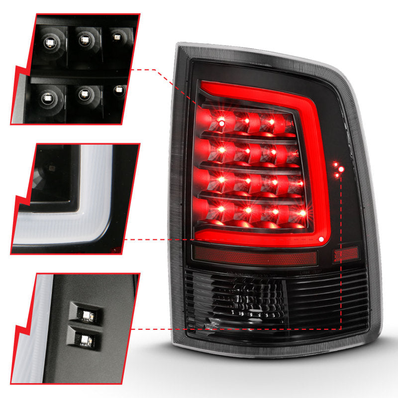 ANZO 2010-2018 Dodge Ram 1500 2500 3500 LED Taillight Plank Style Black w/Clear Lens