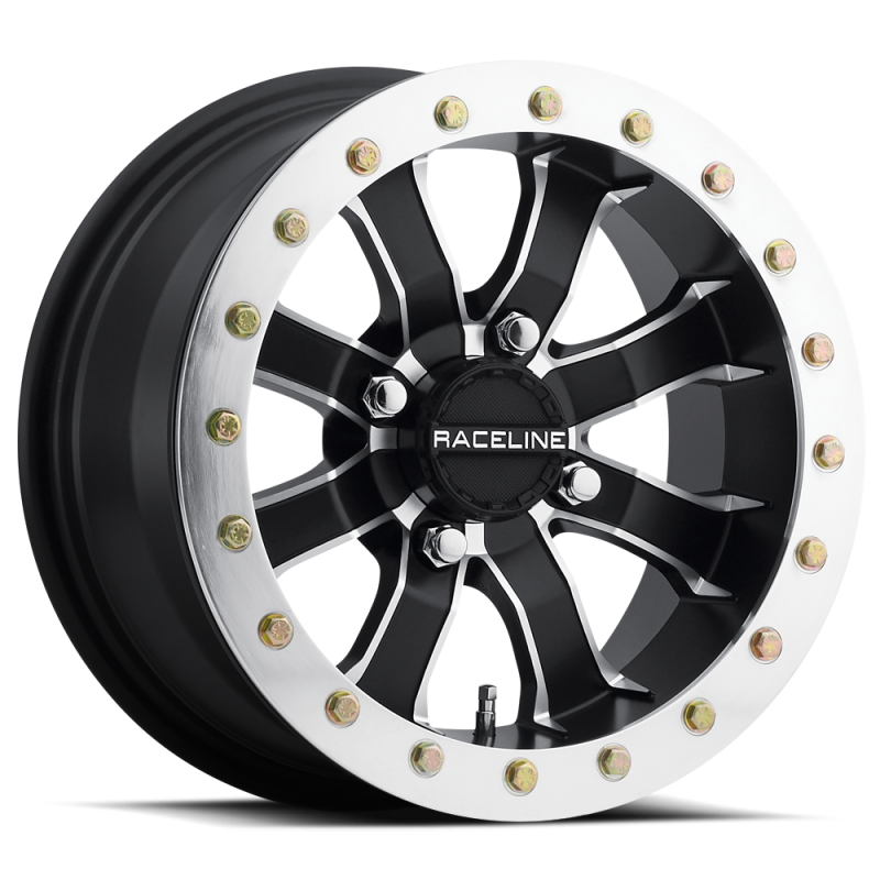 Raceline A71 Mamba 14x7in 4x156 BP 5mm Offset 132.5mm Bore - Black & Machined Ring Beadlock Wheel