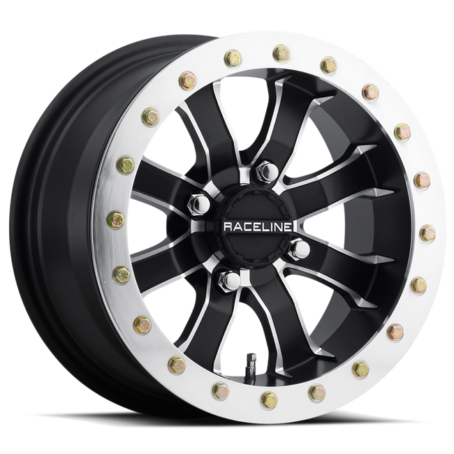 Raceline A71 Mamba 14x7in 4x156 BP 5mm Offset 132.5mm Bore - Black & Machined Ring Beadlock Wheel