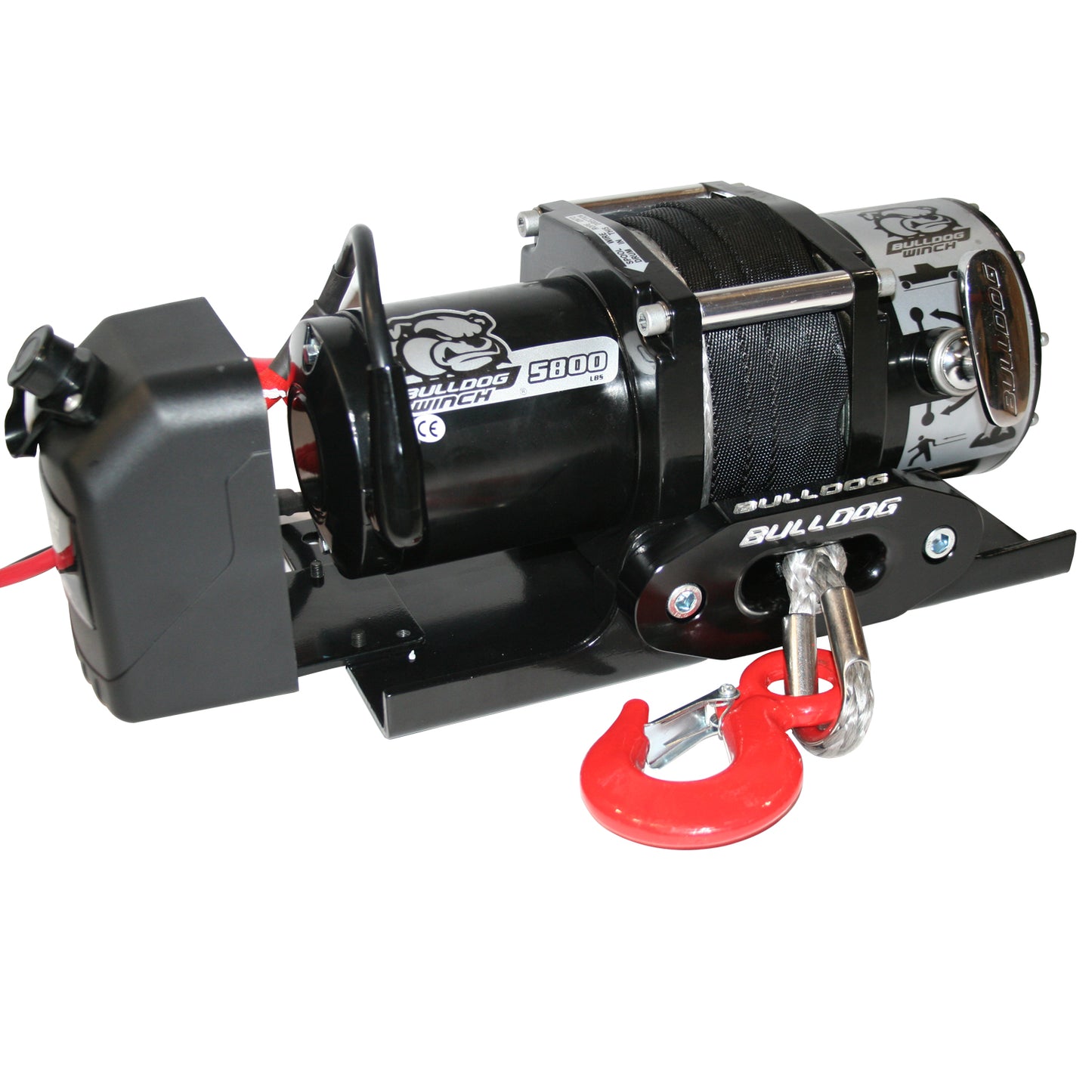 Bulldog Winch 5,800 LB Trailer Winch 55 Ft Synthetic Rope Roller Fairlead Mount Plate Low Profile