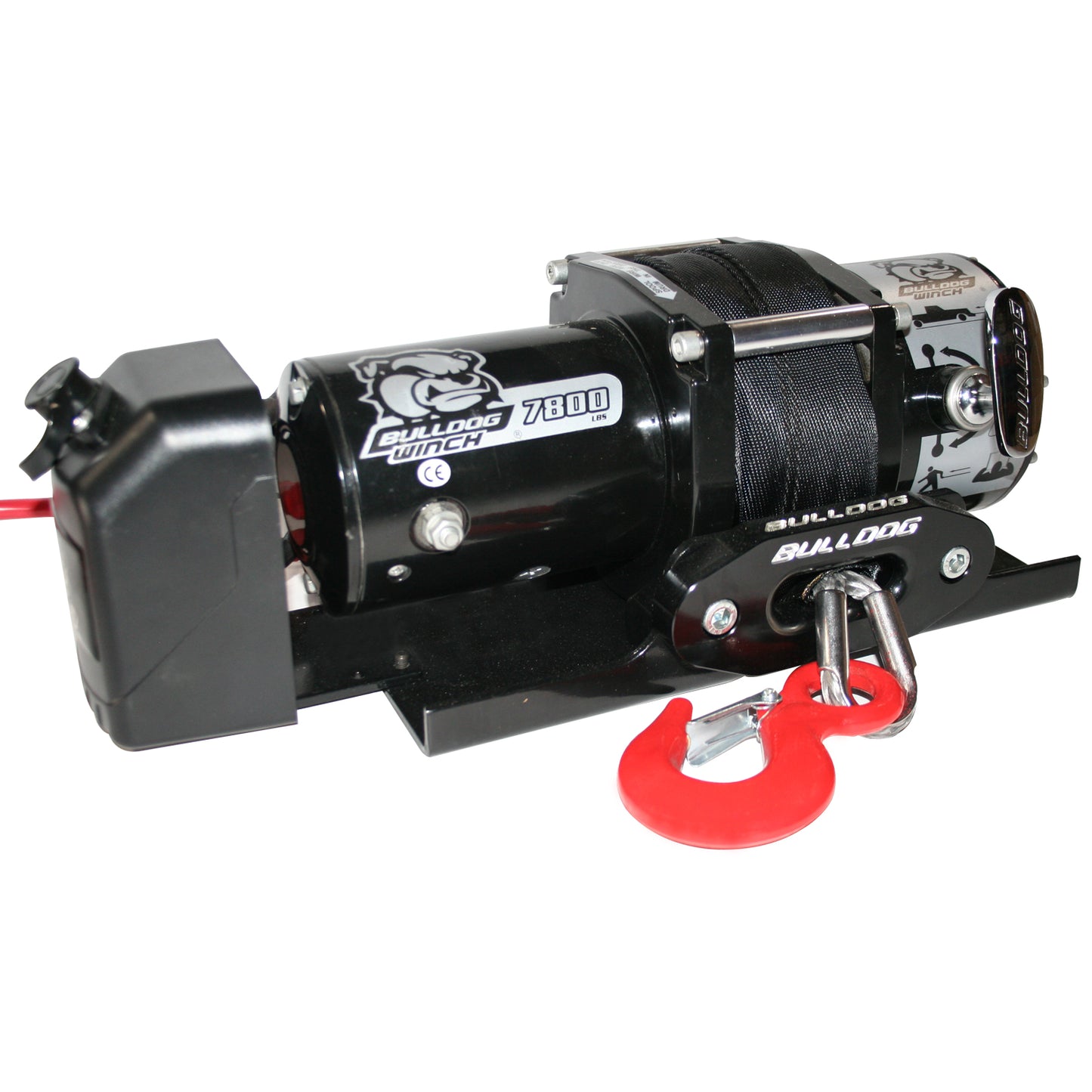 Bulldog Winch 7,800 LB Trailer Winch 50 Foot Synthetic Rope Roller Fairlead Mount Plate Low Profile