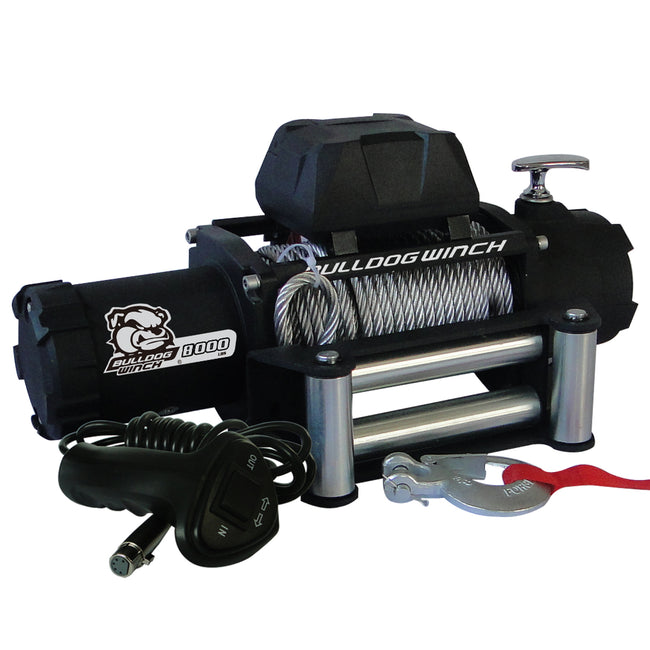 Bulldog Winch 8,000 LB Winch 100 Ft Wire Rope W/5.2hp Series Wound Motor Roller Fairlead