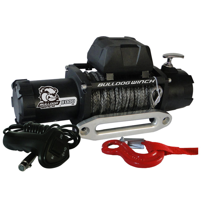 Bulldog Winch 8,000 LB Winch 100 Ft Synthetic Rope W/5.2hp Series Wound Motor Roller Fairlead