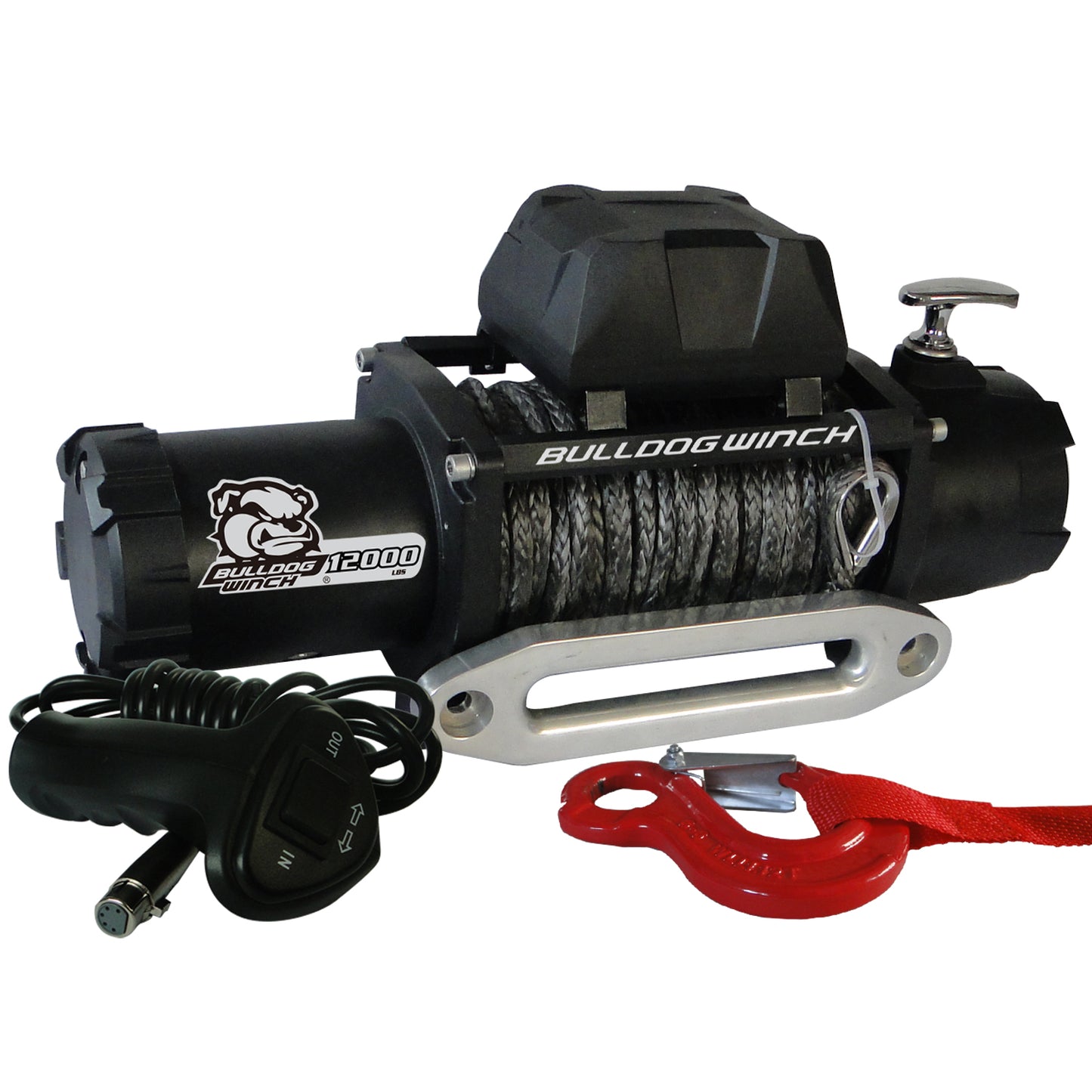 Bulldog Winch 12,00 LB Winch 100 Ft Synthetic Rope 6.0hp Series Wound Motor Roller Fairlead