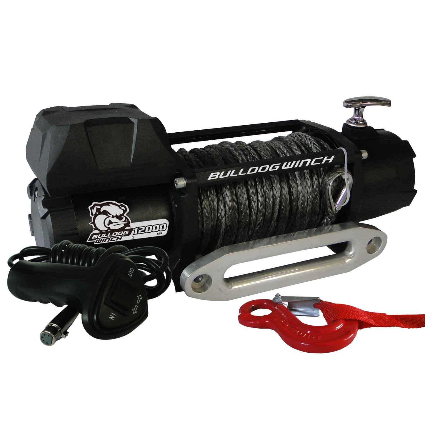 Bulldog Winch 12,00 LB Winch 100 Ft Synthetic Rope 6.0hp Series Wound Motor Roller Fairlead