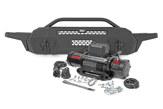 Rough Country Front Bumper High Clearance 9500 Lb Pro Series Winch Synthetic Rope 16-22 Toyota Tacoma