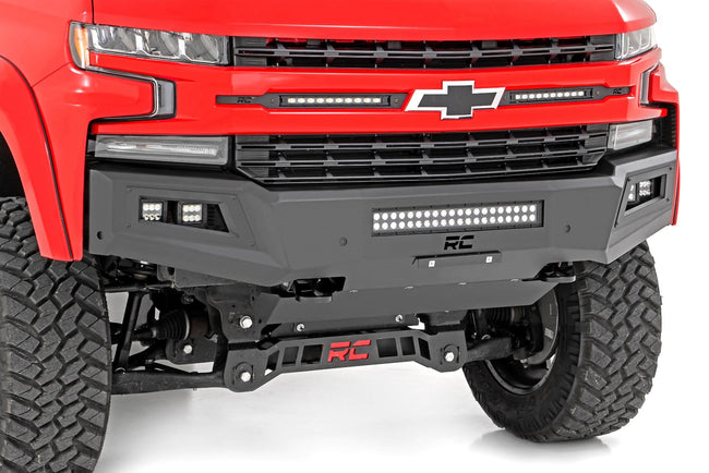 Rough Country High Clearance Front Bumper LED Lights and Skid Plate 19-22 Chevy Silverado 1500