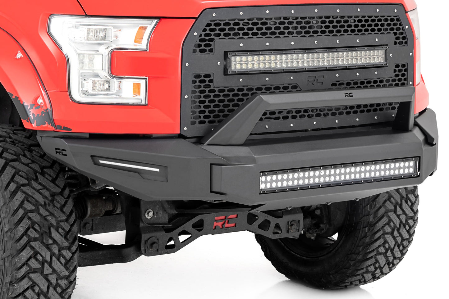 Rough Country Front Modular Bumper w/Skidplate and 30 Inch LED Light Bar 15-17 Ford F-150 2WD/4WD