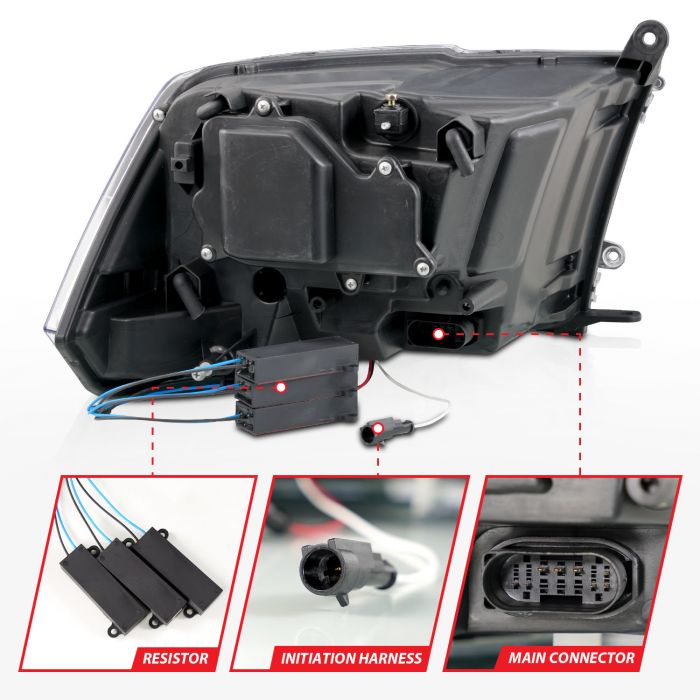 ANZO 10-18 Dodge Ram 1500/2500/3500 Full LED Projector Headlights w/Switchback Light Bar - Black