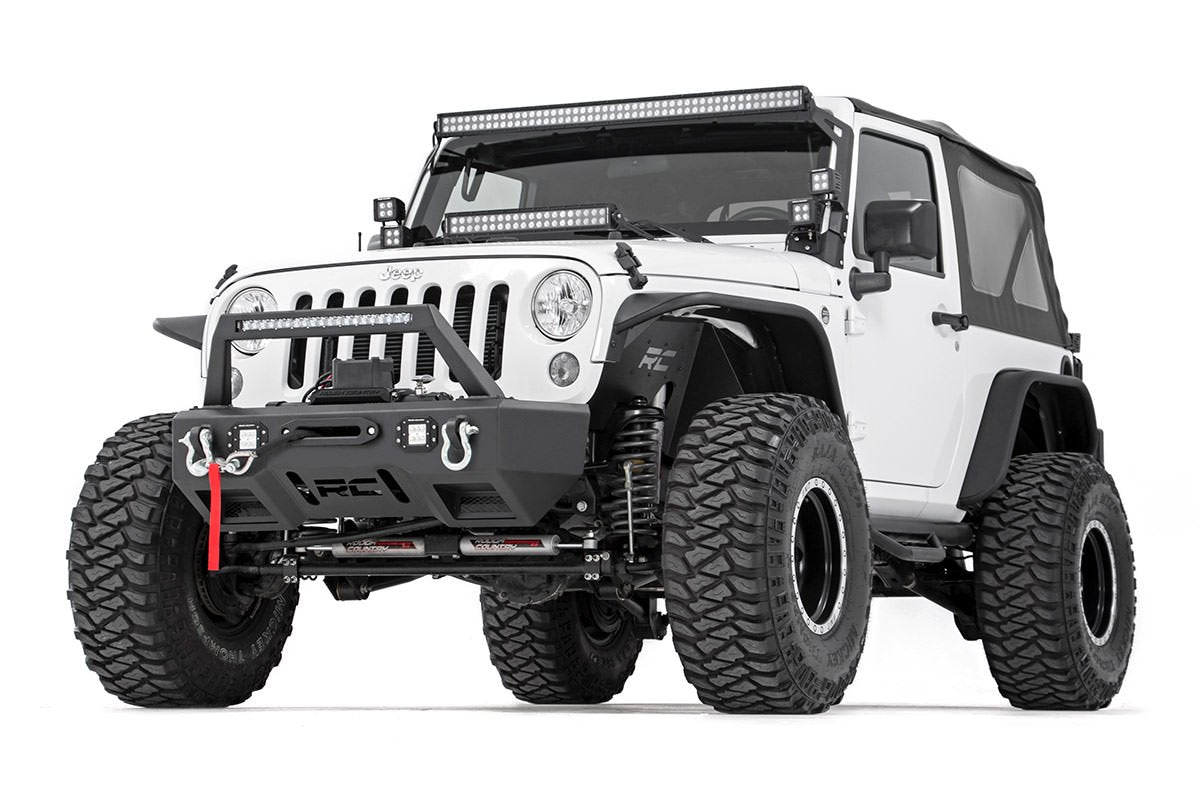 Rough Country Jeep Front Stubby LED Winch Bumper w/Hoop Chrome Series JK, JL, Gladiator JT