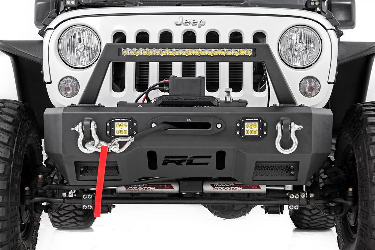 Rough Country Jeep Front Stubby LED Winch Bumper w/Hoop Chrome Series JK, JL, Gladiator JT