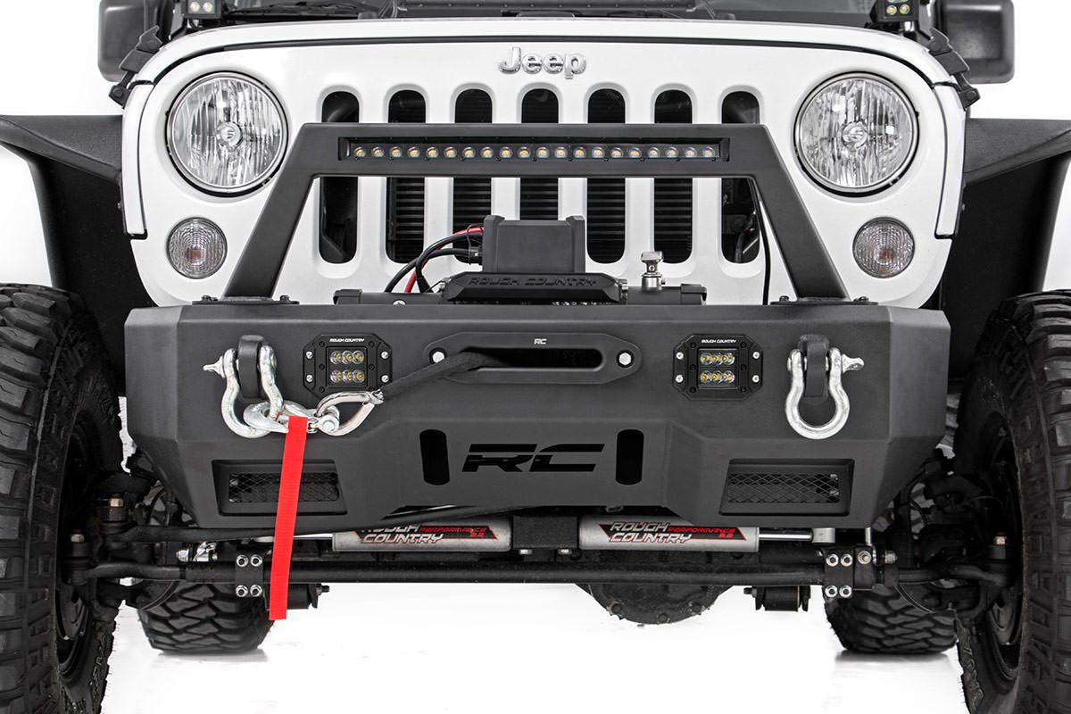 Rough Country Jeep Front Stubby LED Winch Bumper w/Hoop Black Series JK, JL, Gladiator JT