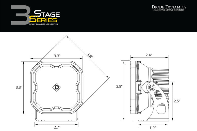 Diode Dynamics SS3 LED Bumper 1 3/4 In Roll Bar Kit Sport - Yellow SAE Fog (Pair)