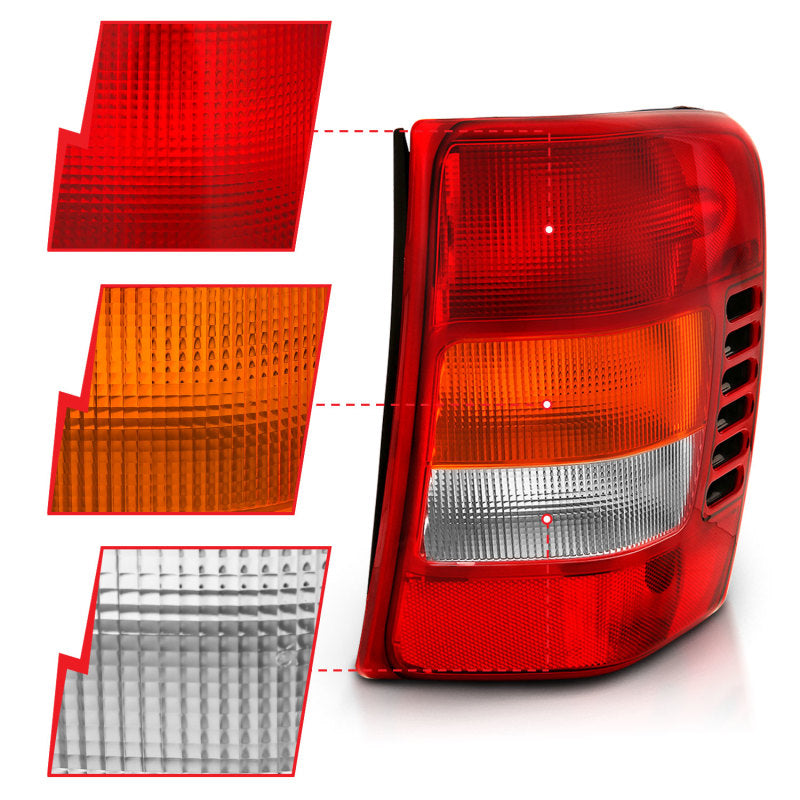 ANZO 1999-2004 Jeep Grand Cherokee Taillight Red/Clear Lens (OE Replacement)