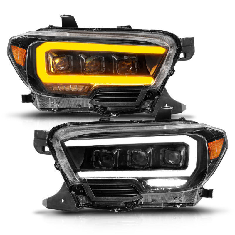 ANZO 16-23 Toyota Tacoma LED Projector Headlights w/ Light Bar Sequential Black Housing w/Initiation