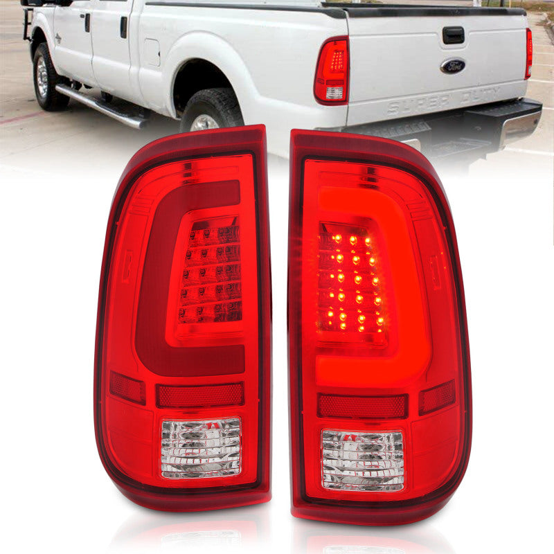 ANZO 2008-2016 Ford Super Duty LED Taillights Chrome Housing Red/Clear Lens