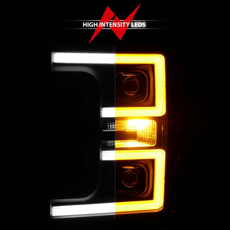 ANZO LED Headlights 17-19 Ford F-250 Super Duty Halogen Projector Plank-Style Headlight Black (Pair)