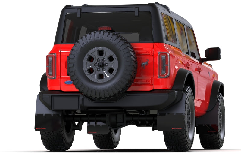 Rally Armor 21-22 Ford Bronco (Steel Bmpr + RB - NO Rptr/Sprt) Blk Mud Flap w/Cy Orange Logo