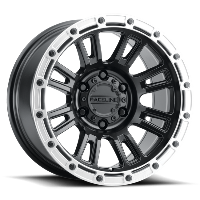 Raceline 956BS Compass 17x8in 5x108 BP 30mm Offset 72.62mm Bore - Black & Silver Lip Wheel