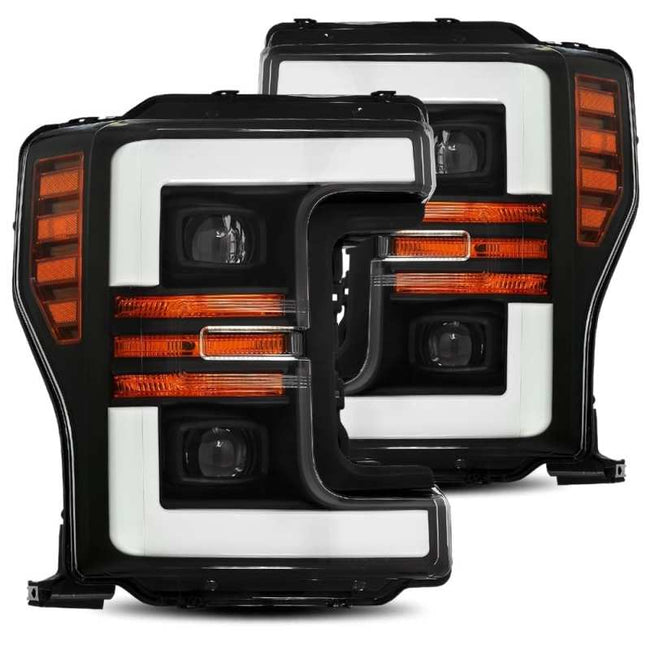 AlphaRex 17-19 Ford Super Duty PRO-Series Projector Headlight Plank Style Matte Black w/Activ Light/Sequential Signal