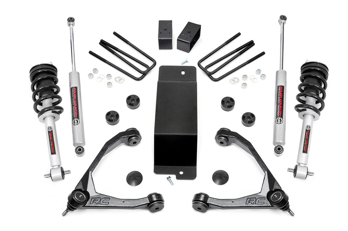 Rough Country 3.5 Inch Suspension Lift Kit w/Upper Control Arms N3 Struts & Shocks 07-13 Silverado/Sierra 1500 4WD
