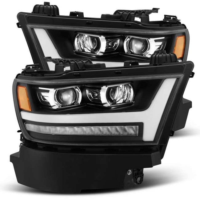 AlphaRex 19-22 Ram 1500 LUXX LED Projector Headlights Plank Style Black w/Activ Light/Sequential Signal/DRL