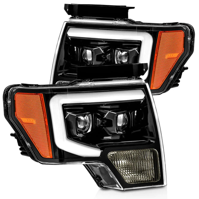 AlphaRex 09-14 Ford F-150 PRO-Series Projector Headlights Plank Style Gloss Black w/Activ Light/Sequential Signal