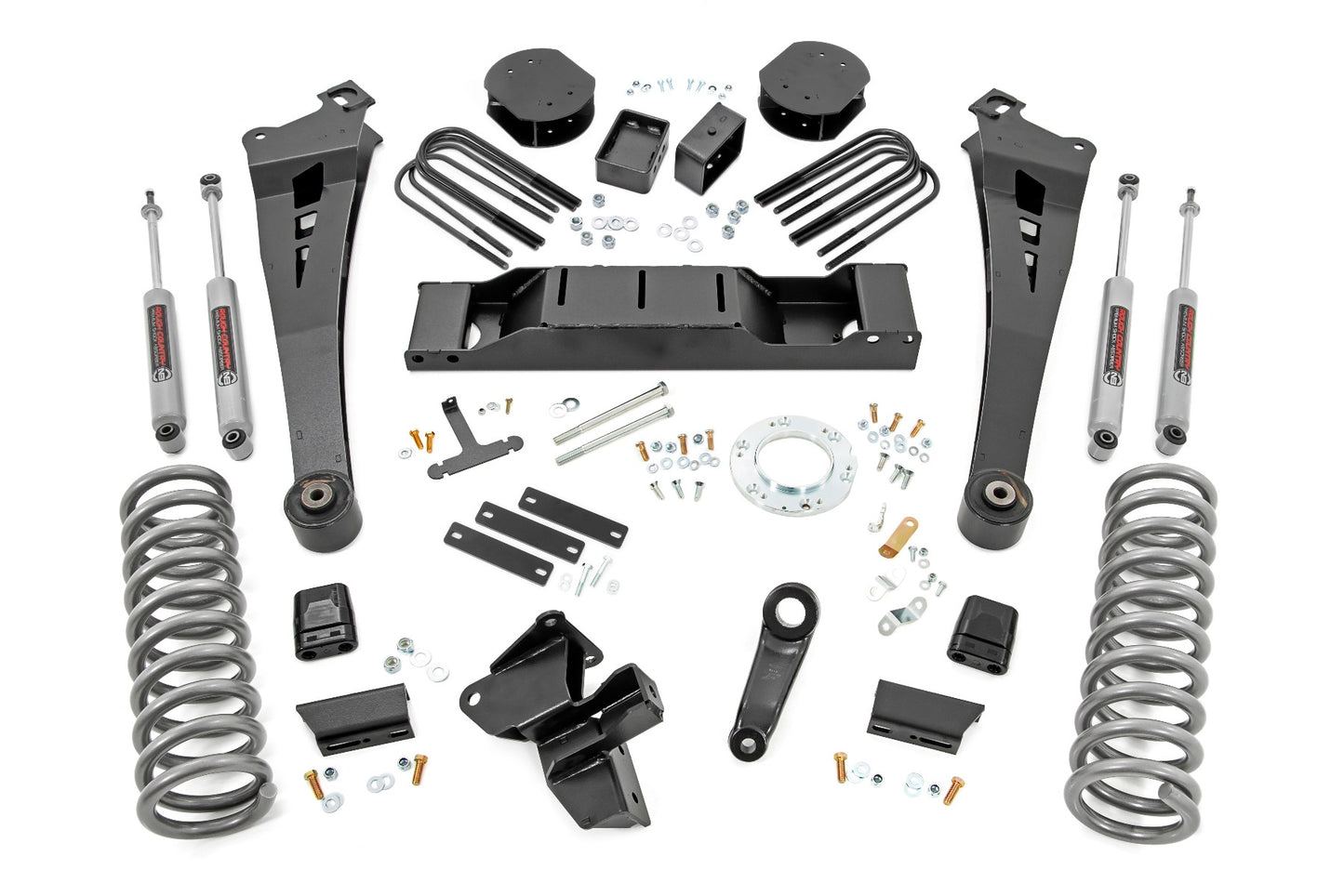 Rough Country 5.0 Inch Dodge Radius Arm Suspension Lift Kit (2020-2024 Ram 3500 4WD Diesel, Air Ride, Dual Rear Wheels)
