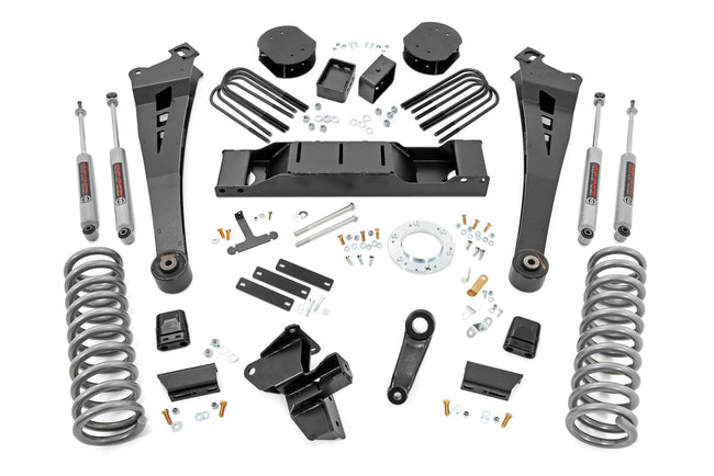 Rough Country 5.0 Inch Dodge Radius Arm Suspension Lift Kit (2020-2024 Ram 3500 4WD Diesel, Air Ride, Dual Rear Wheels)