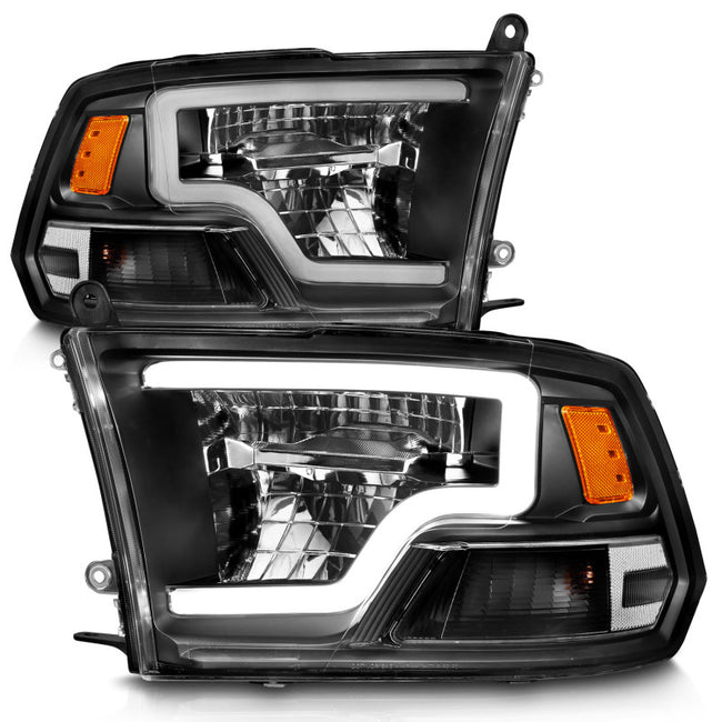 ANZO 2010-2018 Dodge Ram 1500 2500 3500 Full LED Square Projector Headlights w/ Chrome Housing Black Amber